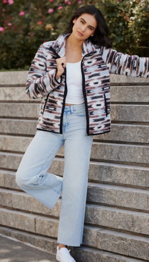 ZIPPER FRONT BONDED SHERPA FLEECE