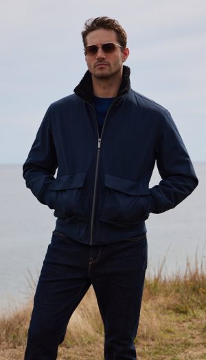 FLEX TECH BOMBER WITH FAUX FUR TRIM