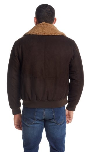 MICRO SUEDE BOMBER JACKET WITH FAUX FUR COLLAR