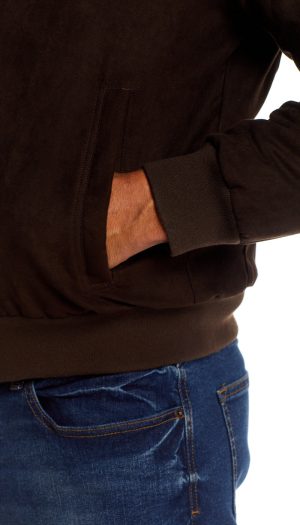 MICRO SUEDE BOMBER JACKET WITH FAUX FUR COLLAR