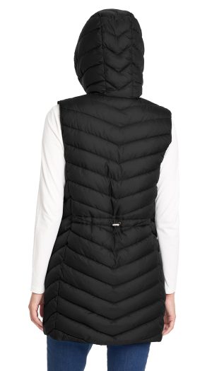 HOODED CHEVRON LONGLINE PUFFER VEST