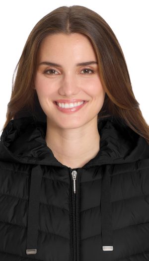 HOODED CHEVRON LONGLINE PUFFER VEST