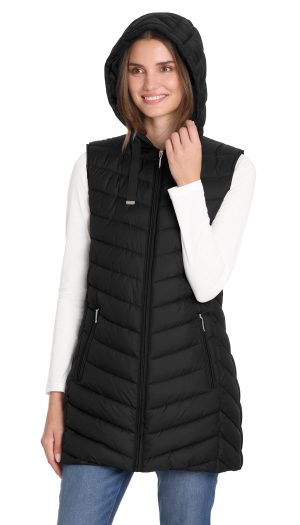 HOODED CHEVRON LONGLINE PUFFER VEST