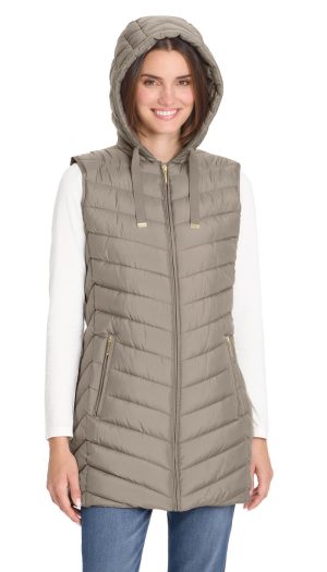 HOODED CHEVRON LONGLINE PUFFER VEST
