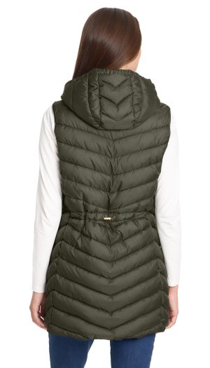 HOODED CHEVRON LONGLINE PUFFER VEST