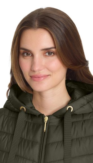 HOODED CHEVRON LONGLINE PUFFER VEST