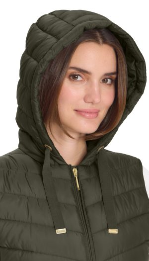 HOODED CHEVRON LONGLINE PUFFER VEST