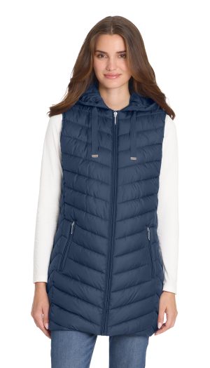 HOODED CHEVRON LONGLINE PUFFER VEST