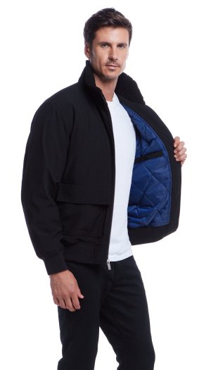 FLEX TECH BOMBER WITH FAUX FUR TRIM