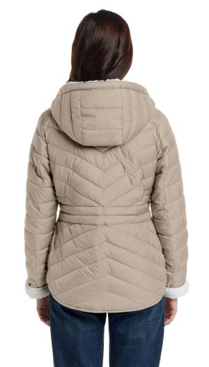 CHEVRON QUILTED PUFFER COAT WITH COZY FLEECE LINING