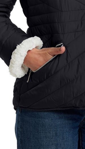 CHEVRON QUILTED PUFFER COAT WITH COZY FLEECE LINING