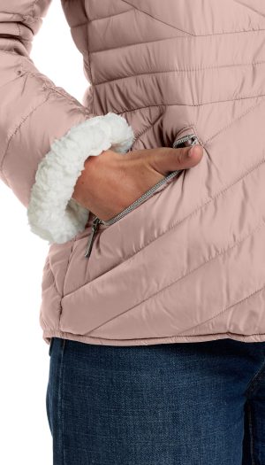 CHEVRON QUILTED PUFFER COAT WITH COZY FLEECE LINING