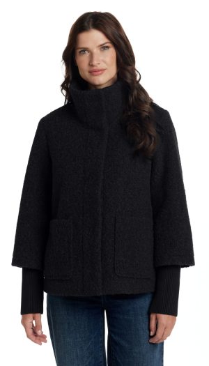 BOUCLE JACKET WITH KNIT SLEEVES