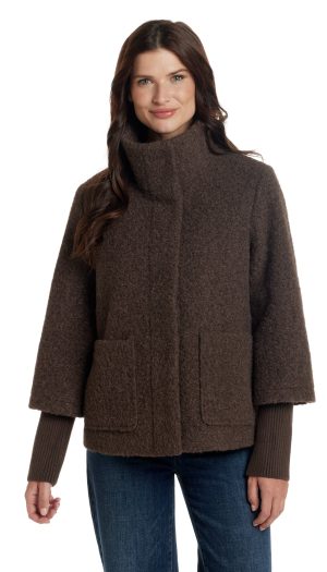 BOUCLE JACKET WITH KNIT SLEEVES