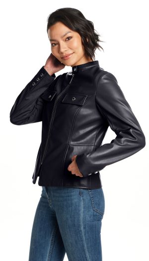 FAUX LEATHER JACKET WITH STRETCH KNIT