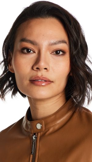 FAUX LEATHER JACKET WITH STRETCH KNIT