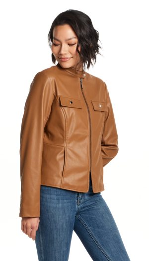 FAUX LEATHER JACKET WITH STRETCH KNIT