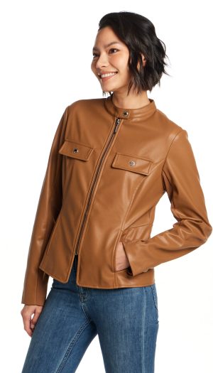 FAUX LEATHER JACKET WITH STRETCH KNIT