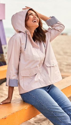 HOODED JACKET WITH TURN BACK SLEEVES